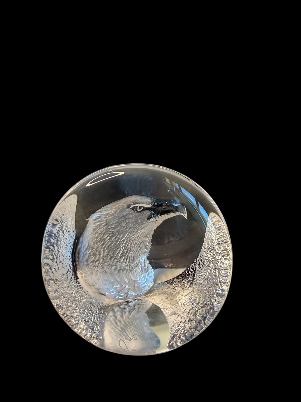 Mats Jonasson Eagle Head Paperweight Sculpture Sweden Signed 9201